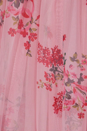 Pink Sweetheart Chiffon A Line Floral Tiered Prom Dress With Bow - KissProm