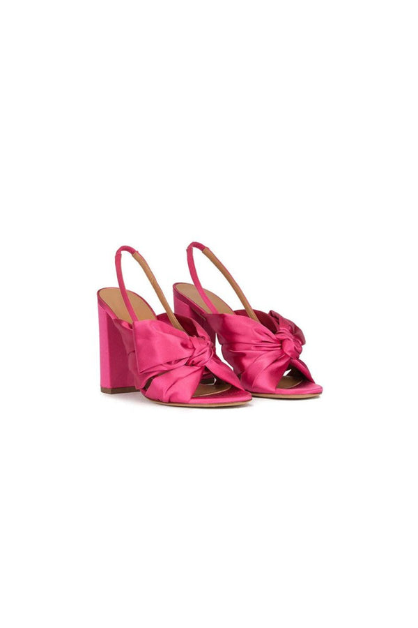 Satin Peep Toe Chunky Heel Outdoor Shoes With Bow - Knot - KissProm