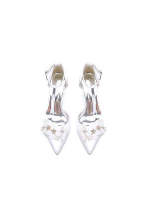 Satin Wedding Shoes Stiletto Heel With Rhinestone Flower - KissProm