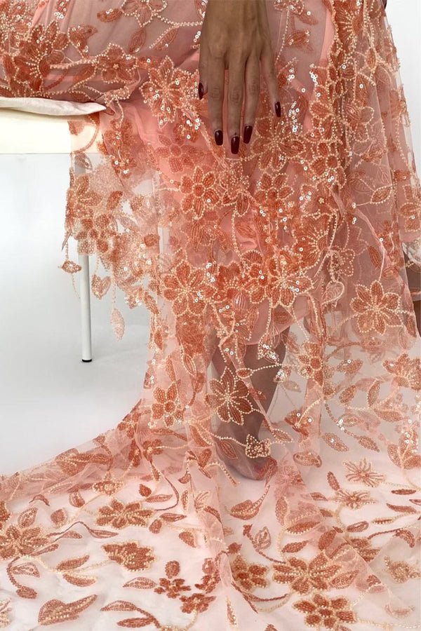 Pink - Spaghetti Straps Mermaid Sequined Lace Long Formal Prom Dresses – Prom Dress by KissProm | Available at KissProm
