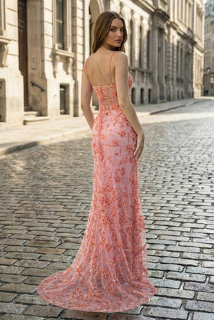Pink - Spaghetti Straps Mermaid Sequined Lace Long Formal Prom Dresses – Prom Dress by KissProm | Available at KissProm