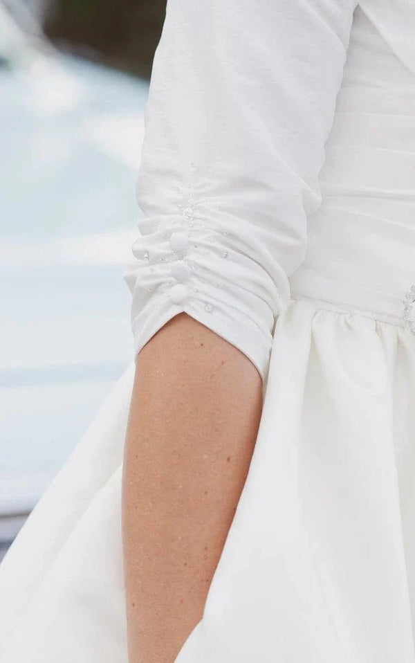 Knee Length Wedding Dress With 3/4 Sleeves
