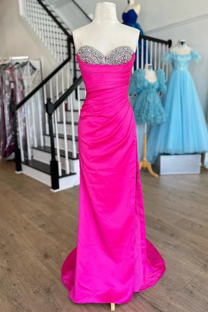 Silver Beaded Sweetheart Mermaid Long Formal Dress with Slit
