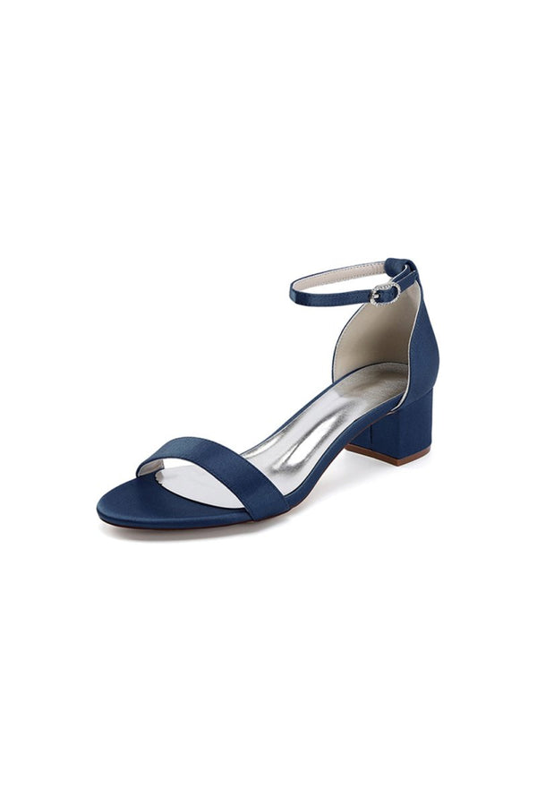 Simple Buckle Strap Open Toe Chunky Heels - KissProm