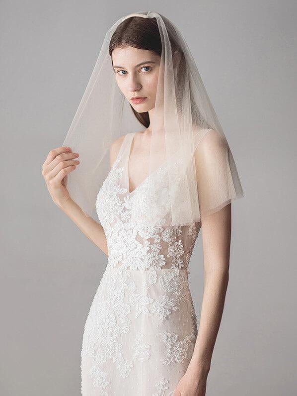 Simple Champagne Short Wedding Veils Blusher Veil - KissProm