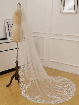 Simple Leaves Lace Chapel Train Veil Bridal Veil Wedding Veil