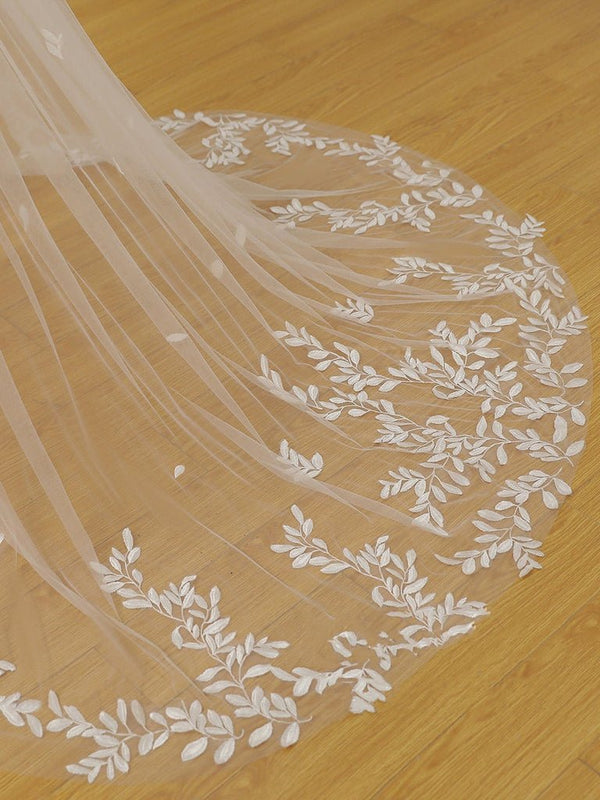 Simple Leaves Lace Chapel Train Veil Bridal Veil Wedding Veil