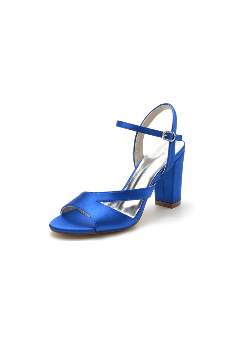 Simple Open Toe Block Heels with Ankle Strap - KissProm