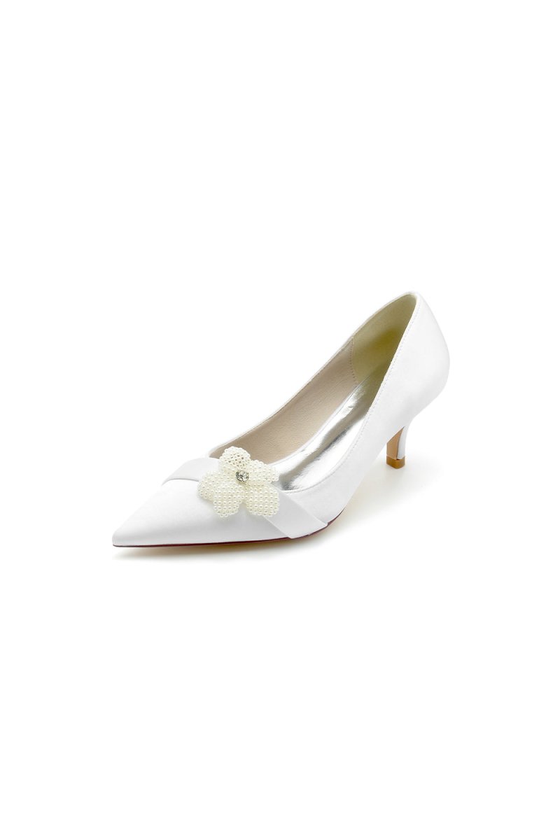 Simple Pointed Toe High Heels with Pearl Flower - KissProm