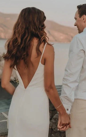 Simple Mermaid Satin Wedding Dress With Split Front And Deep-V Back