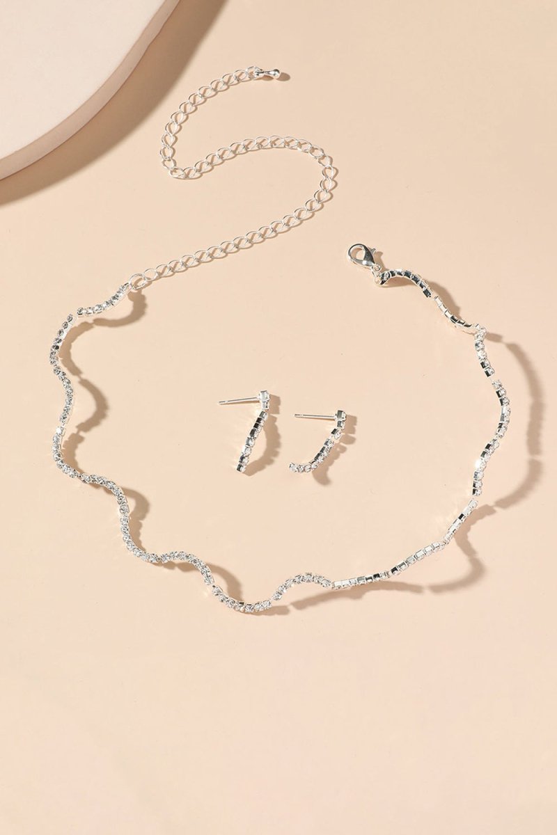 Simple Thin Rhinestone Necklace And Earrings Set - KissProm