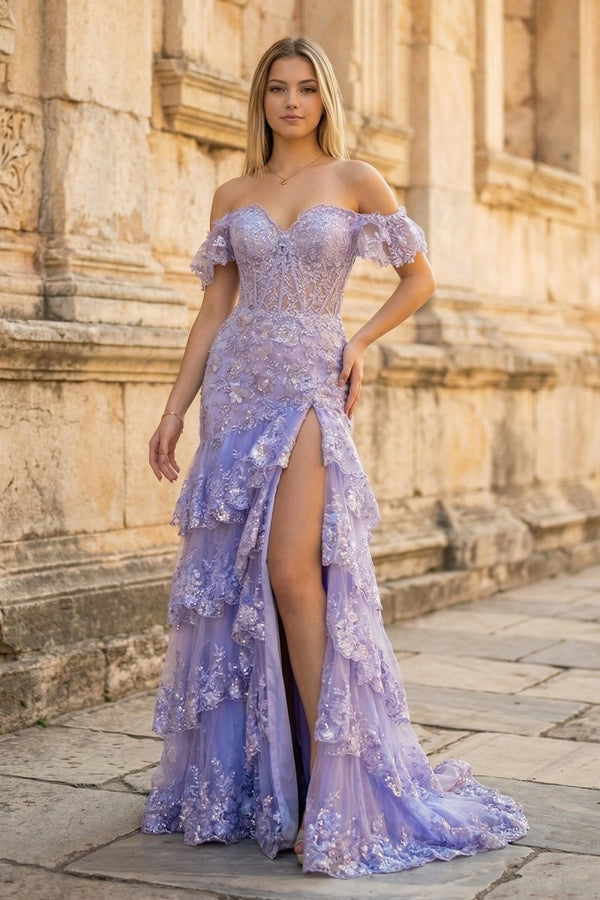 Sheath Off the Shoulder Long Lace Prom Dress (Lace-up Back) – Prom Dress by KissProm | Available at KissProm