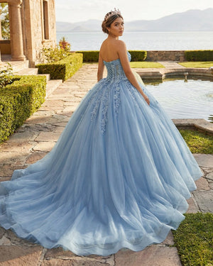 Sky Blue Ball-Gown Tulle 3D Flowers Sweetheart Quinceanera Dresses – Quinceanera Dresses by KissProm | Available at KissProm