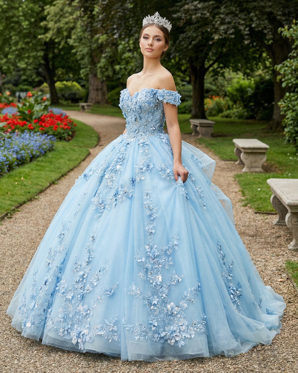 Romantic Sleeveless Beading Quinceanera Dresses with 3D Flower Appliques - KissProm
