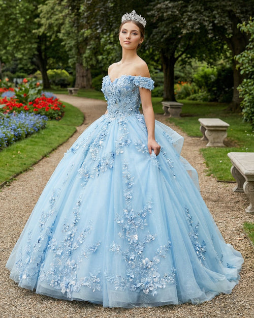 Romantic Sleeveless Beading Quinceanera Dresses with 3D Flower Appliques - KissProm