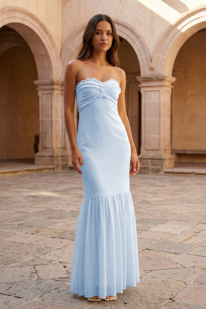 Yellow Strapless Sheath Chiffon Long Prom Dresses With Ruffles – Prom Dress by KissProm | Available at KissProm