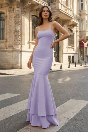 Pink Spaghetti Straps Mermaid Satin Long Prom Dress - KissProm