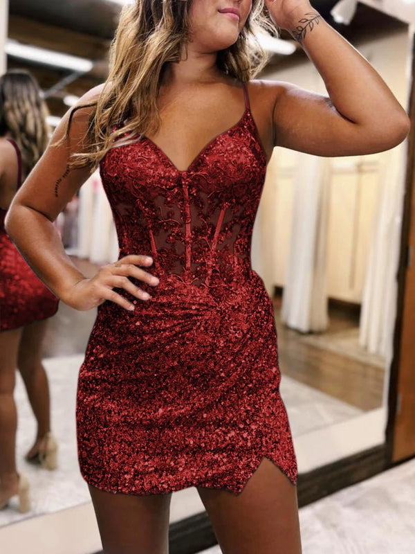 Othello | Sparkle Appliques Sequin Bodycon Lilac Homecoming Lace-up Dress