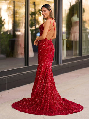 Maddison |Sparkly Blue Mermaid Sequins Long Backless Prom Dress