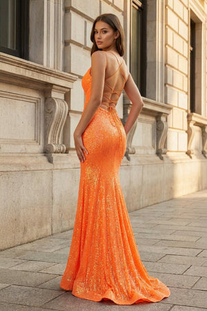 Sparkly Orange Sequins Mermaid Long Prom Dress – Dresses by KissProm | Available at KissProm