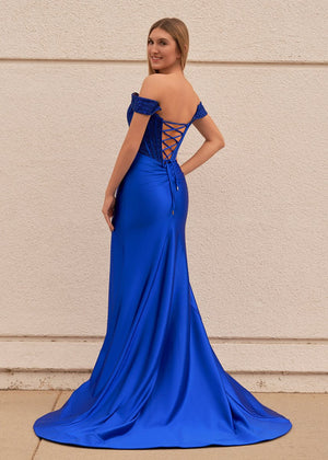 Mermaid Off the Shoulder Satin Prom Dress with Slit – Prom Dress by KissProm | Available at KissProm