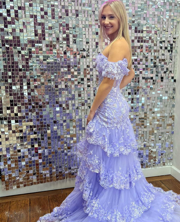 Sheath Off the Shoulder Long Lace Prom Dress (Lace-up Back) – Prom Dress by KissProm | Available at KissProm