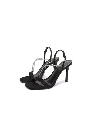Square Toe Stiletto Black High Heels with Beading - KissProm