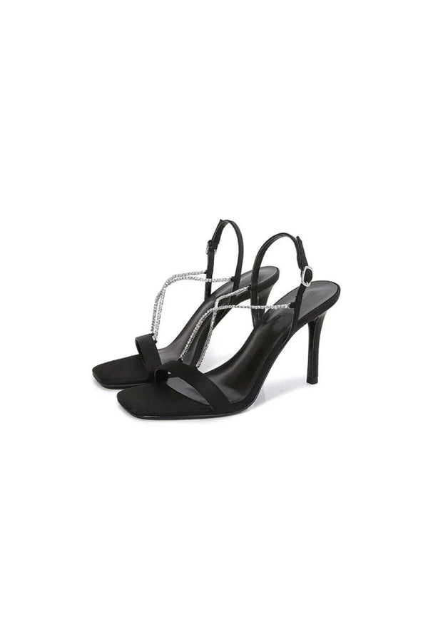 Square Toe Stiletto Black High Heels with Beading - KissProm