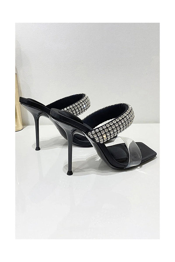 Square Toe Stiletto High Heels with Beading - KissProm