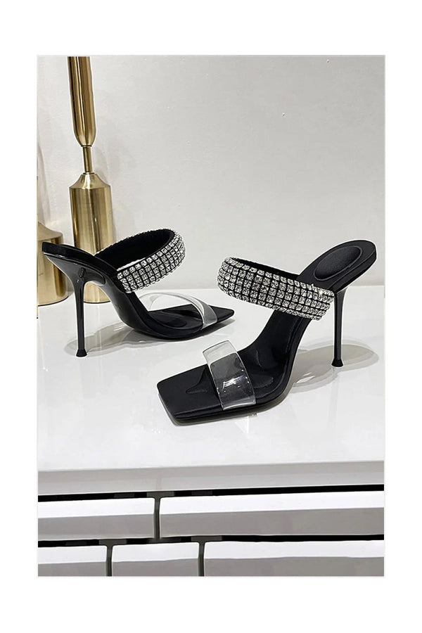 Square Toe Stiletto High Heels with Beading - KissProm