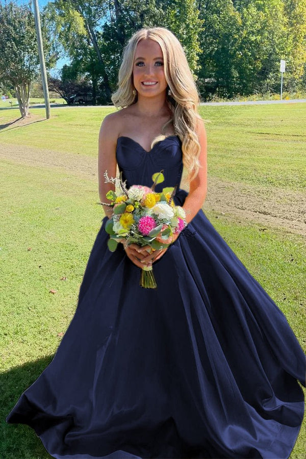 Stardust | Ball Gown Sweetheart Satin Long Prom Dresses