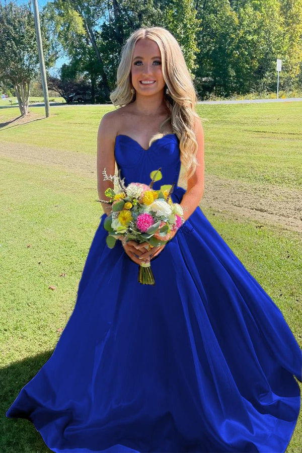 Stardust | Ball Gown Sweetheart Satin Long Prom Dresses