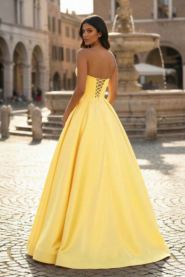 Ball Gown Sweetheart Satin Long Prom Dresses - KissProm
