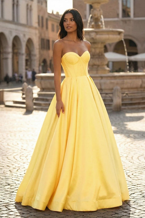 Ball Gown Sweetheart Satin Long Prom Dresses - KissProm