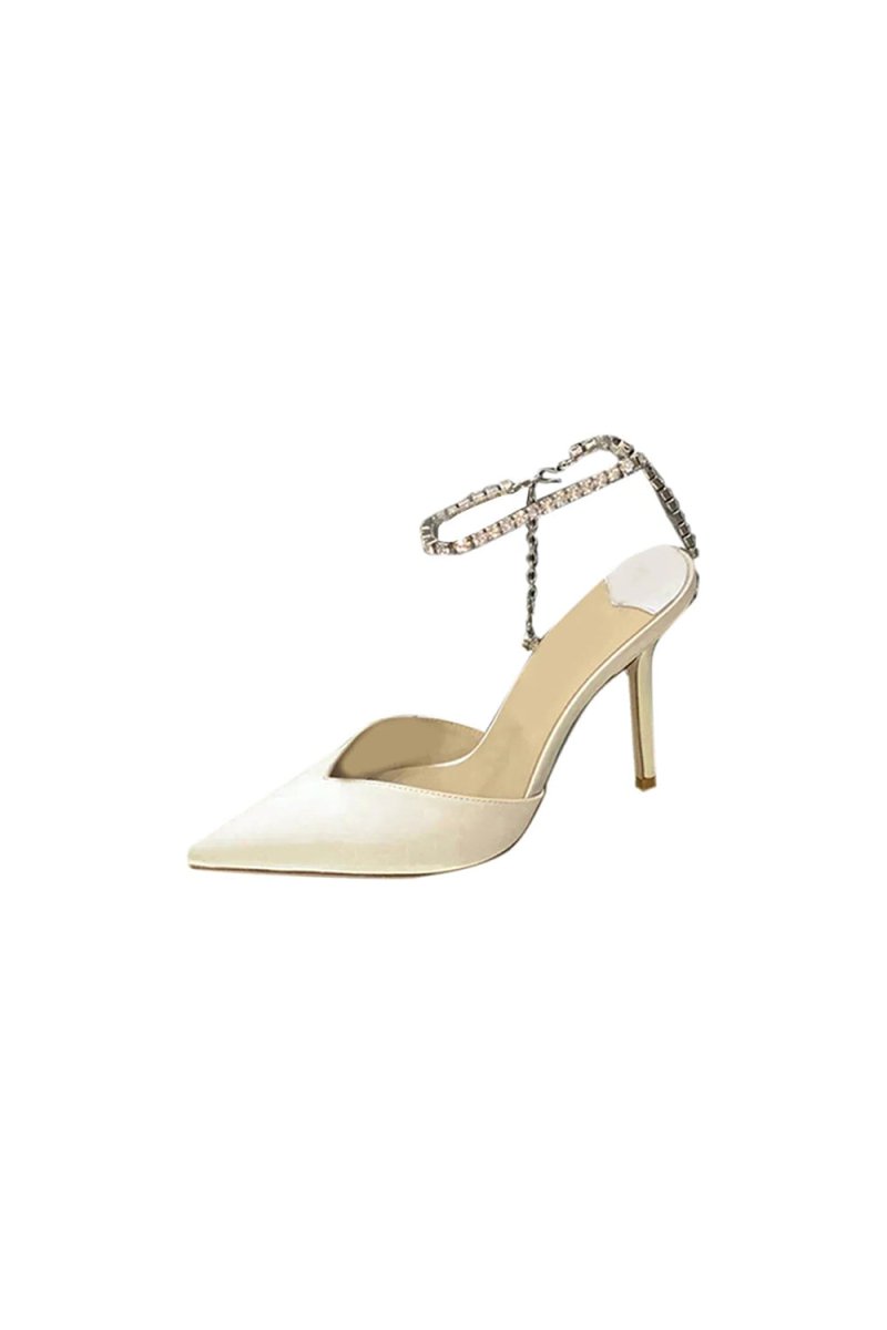 Off White Stiletto Ankle High Heel Sandals - KissProm