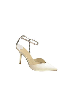 Off White Stiletto Ankle High Heel Sandals - KissProm