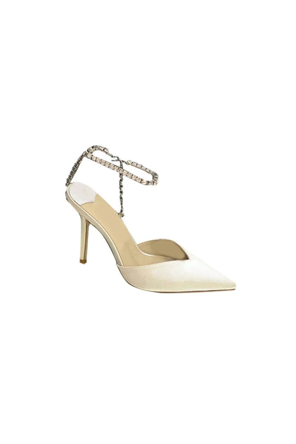 Off White Stiletto Ankle High Heel Sandals - KissProm