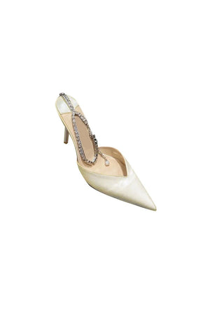 Off White Stiletto Ankle High Heel Sandals - KissProm