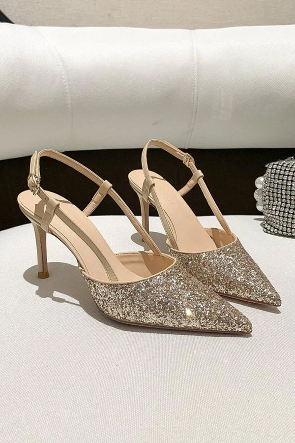 Stiletto High Heels with One Buckle and Toe Cap - KissProm