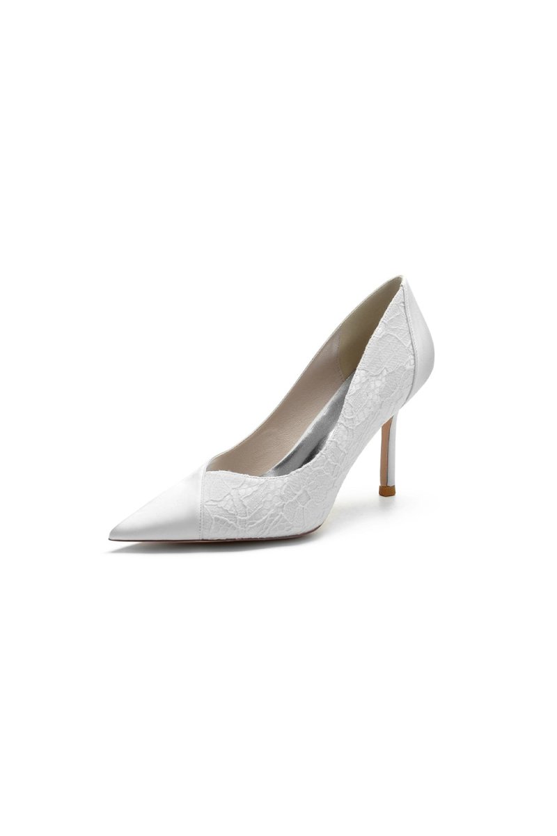 Stiletto Pointy Heels Lace Wedding Shoes - KissProm