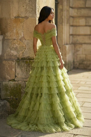 A Line Off the Shoulder Tulle Prom Dress - KissProm