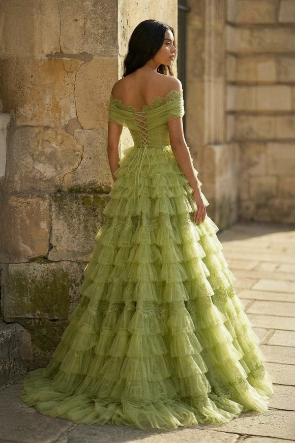 A Line Off the Shoulder Tulle Prom Dress - KissProm