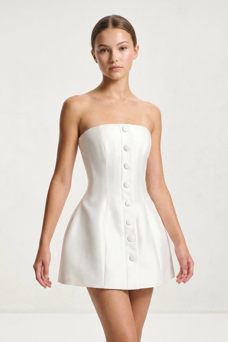 Strapless A-Line Graduation Dress With Button – Graduation Dresses by KissProm | Available at KissProm