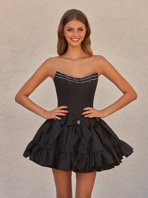Strapless Black Beaded Short Homecoming Dress with Bow – Homecoming Dresses by KissProm | Available at KissProm