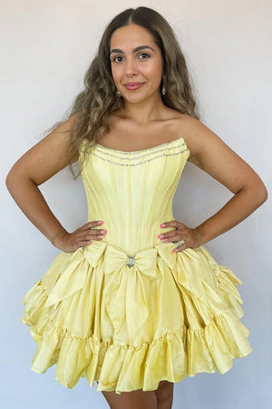 Strapless Black Beaded Short Homecoming Dress with Bow – Homecoming Dresses by KissProm | Available at KissProm