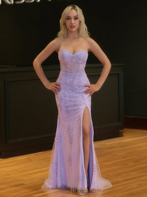 Mermaid Strapless Corset Lace Prom Dress with Slit – Prom Dress by KissProm | Available at KissProm