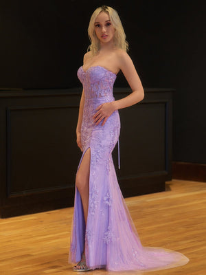 Mermaid Strapless Corset Lace Prom Dress with Slit – Prom Dress by KissProm | Available at KissProm