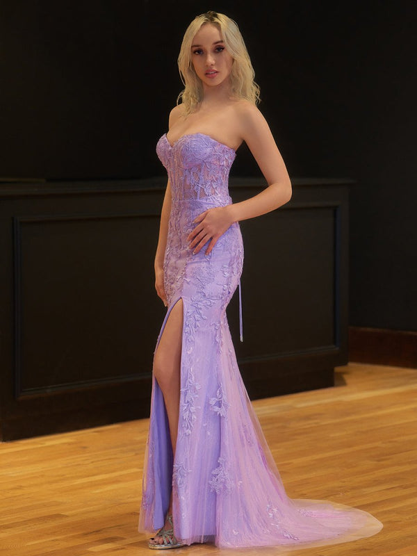 Mermaid Strapless Corset Lace Prom Dress with Slit – Prom Dress by KissProm | Available at KissProm