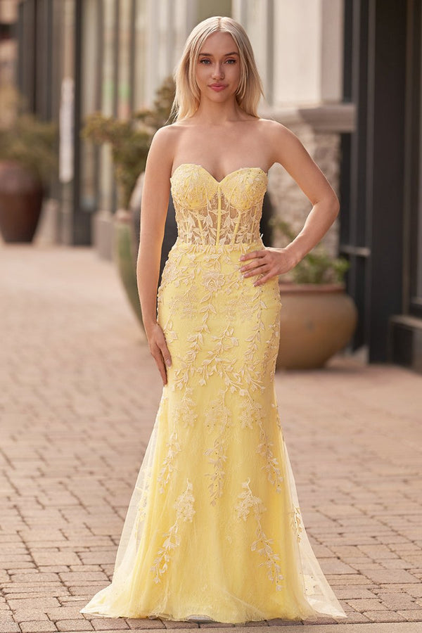 Mermaid Strapless Corset Lace Prom Dress with Slit – Prom Dress by KissProm | Available at KissProm