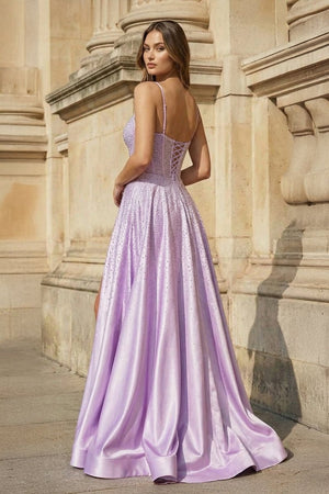 Spaghetti Straps Lilac Corset A - Line Prom Dress with Rhinestones - KissProm